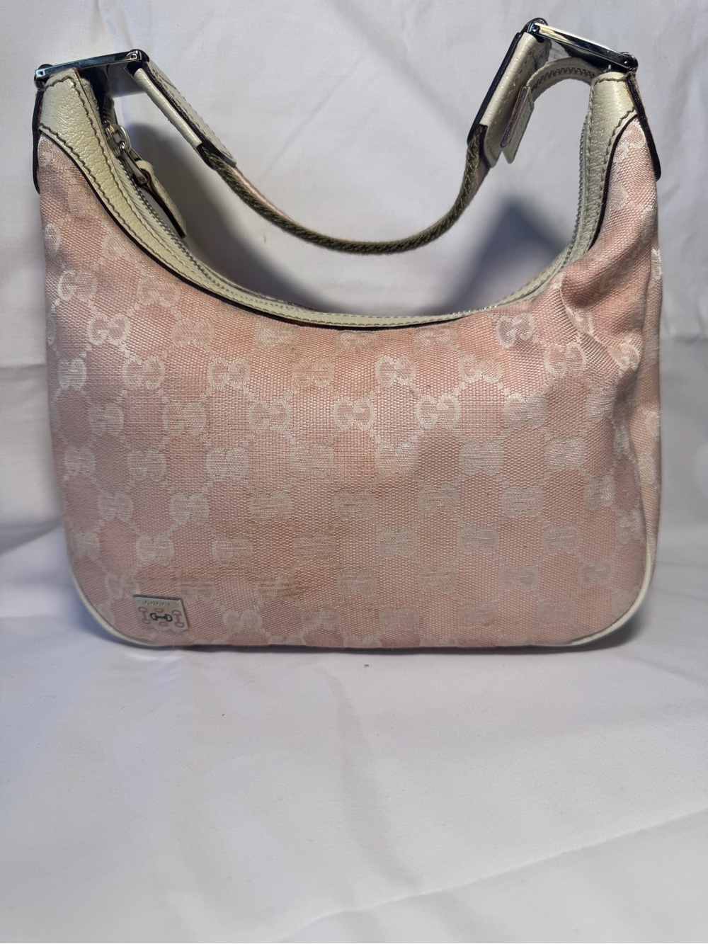 Gucci Pink Jacquard Shoulder Bag with Cream Trim